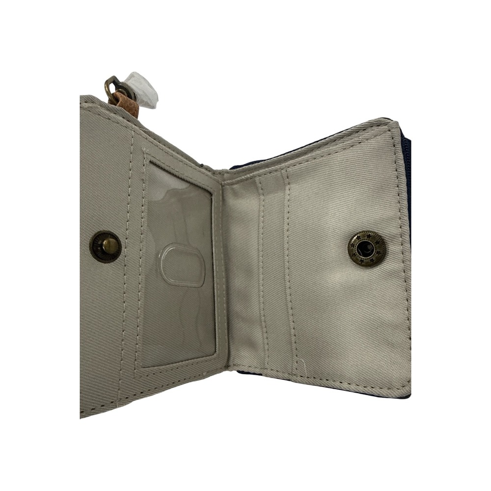 NWT Thirty-One Woven Bifold Wallet Navy Cream Zip Coastal Preppy Resort - Picture 5 of 9